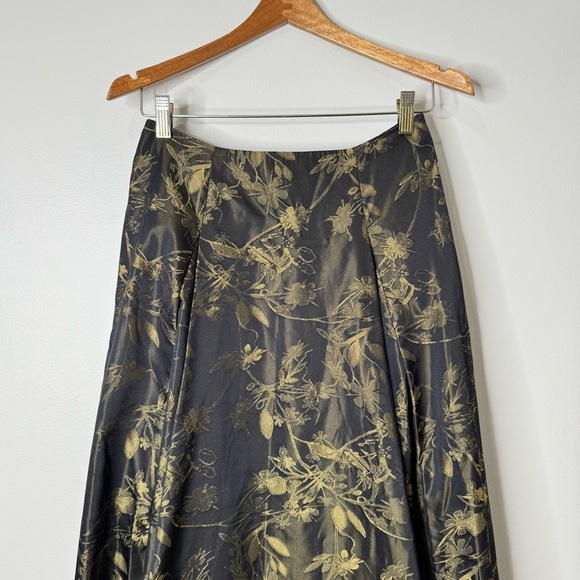 Carmen Marc Valvo Collection Black Gold Silk Blend Floral Full Maxi Skirt Formal - Picture 2 of 12